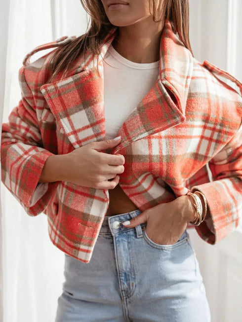 'Eilith' Cropped Plaid Jacket - Celes Fashion